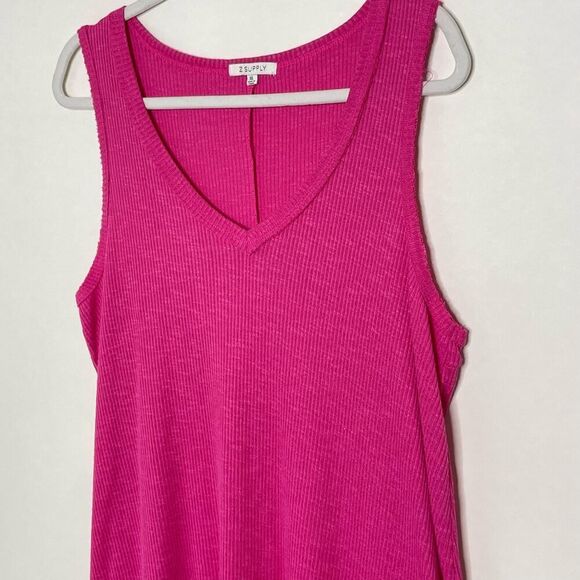 Z Supply Raspberry Ribbed Knit Sleeveless Swing Dress Beach Coverup XL #WW - Picture 3 of 9